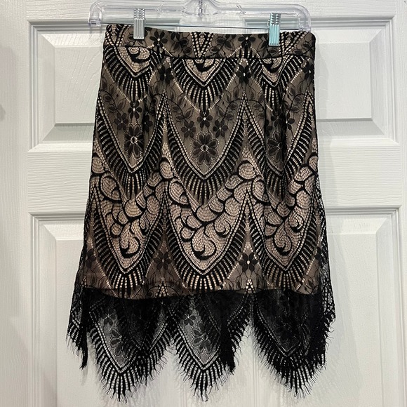 Lulus Dresses & Skirts - Lulus Mini Skirt Black Lace Nude Lining Eyelash Hem Gothic Whimsigoth Coquette M